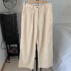 Komodo Corduroy Straight Wide Leg Loose Fit Pleated Pants Cream Size 2